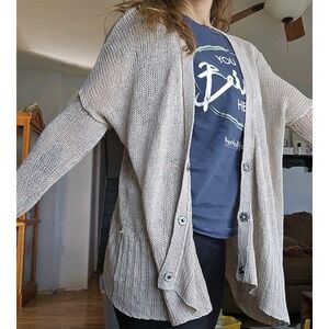 Free People Crochet Linen Knit XS Cardigan Sweater Women Button Front Minimalist